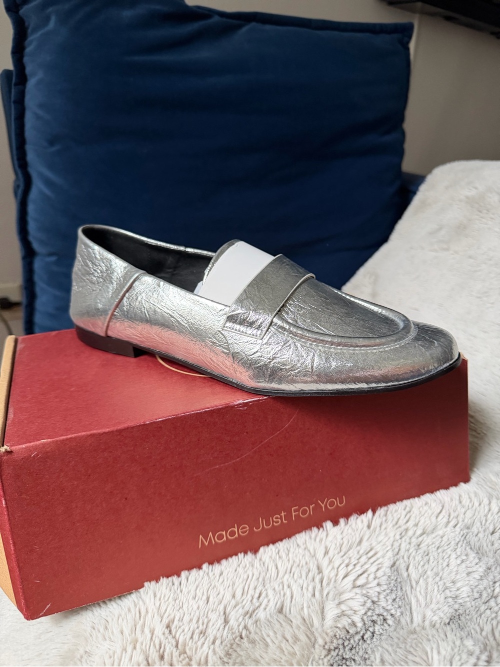 Women Silver Penny Loafers - Sleek Metallic Dress Shoes